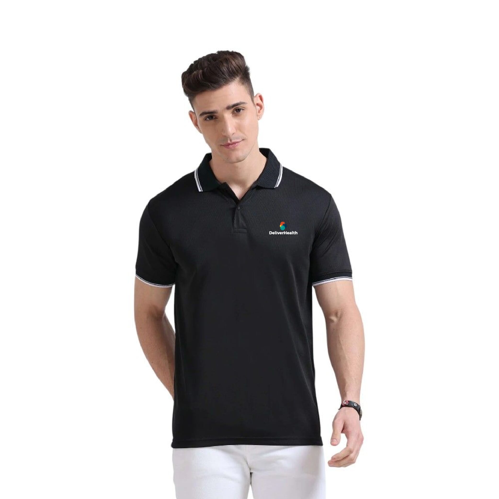 Greys&Blues PrimoKnit Polo Tshirt- Black with White Tipping